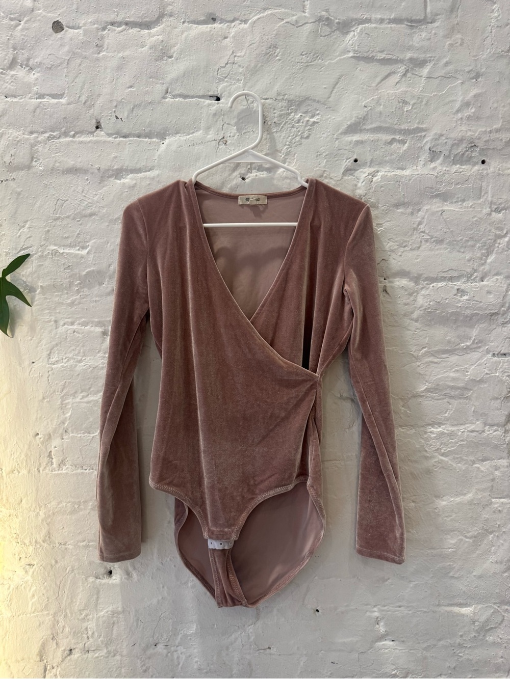 Madewell Dusty Rose Velvet Wrap-Front Bodysuit